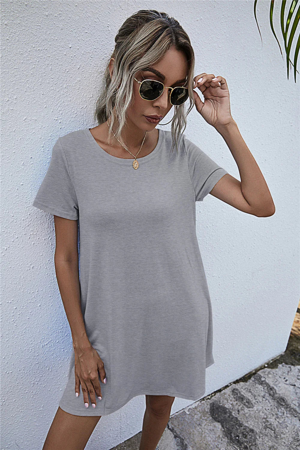 Round Neck Short Sleeve Mini Dress - Southern Shores Clothing
