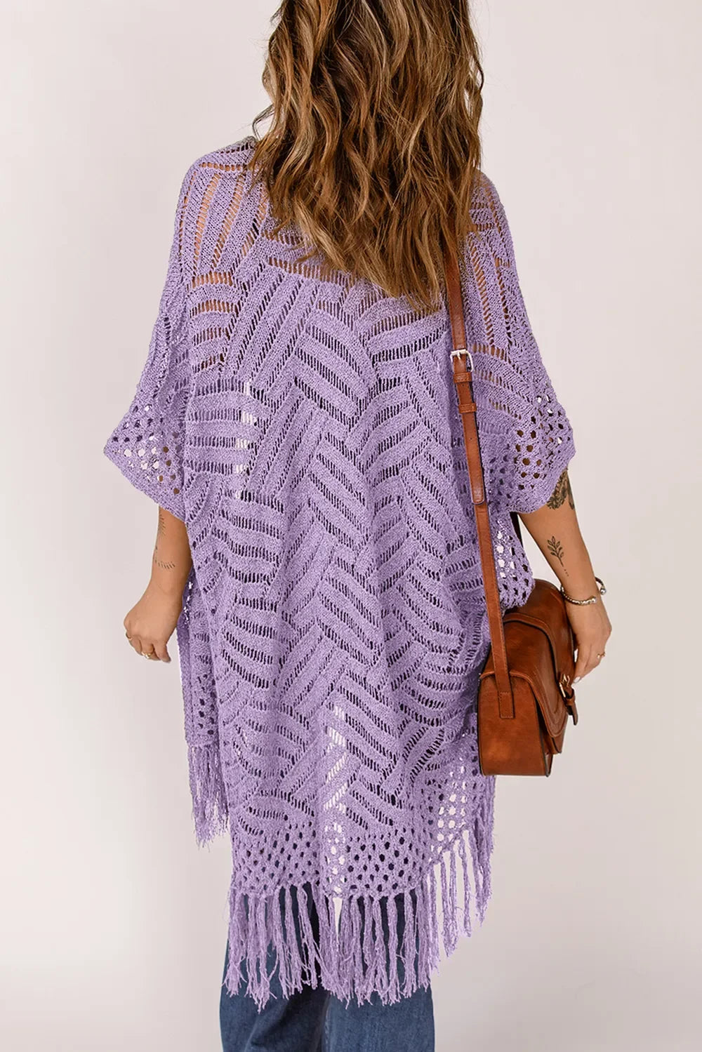 Lightweight Openwork Fringed Cardigan With Open Front - Southern Shores Clothing
