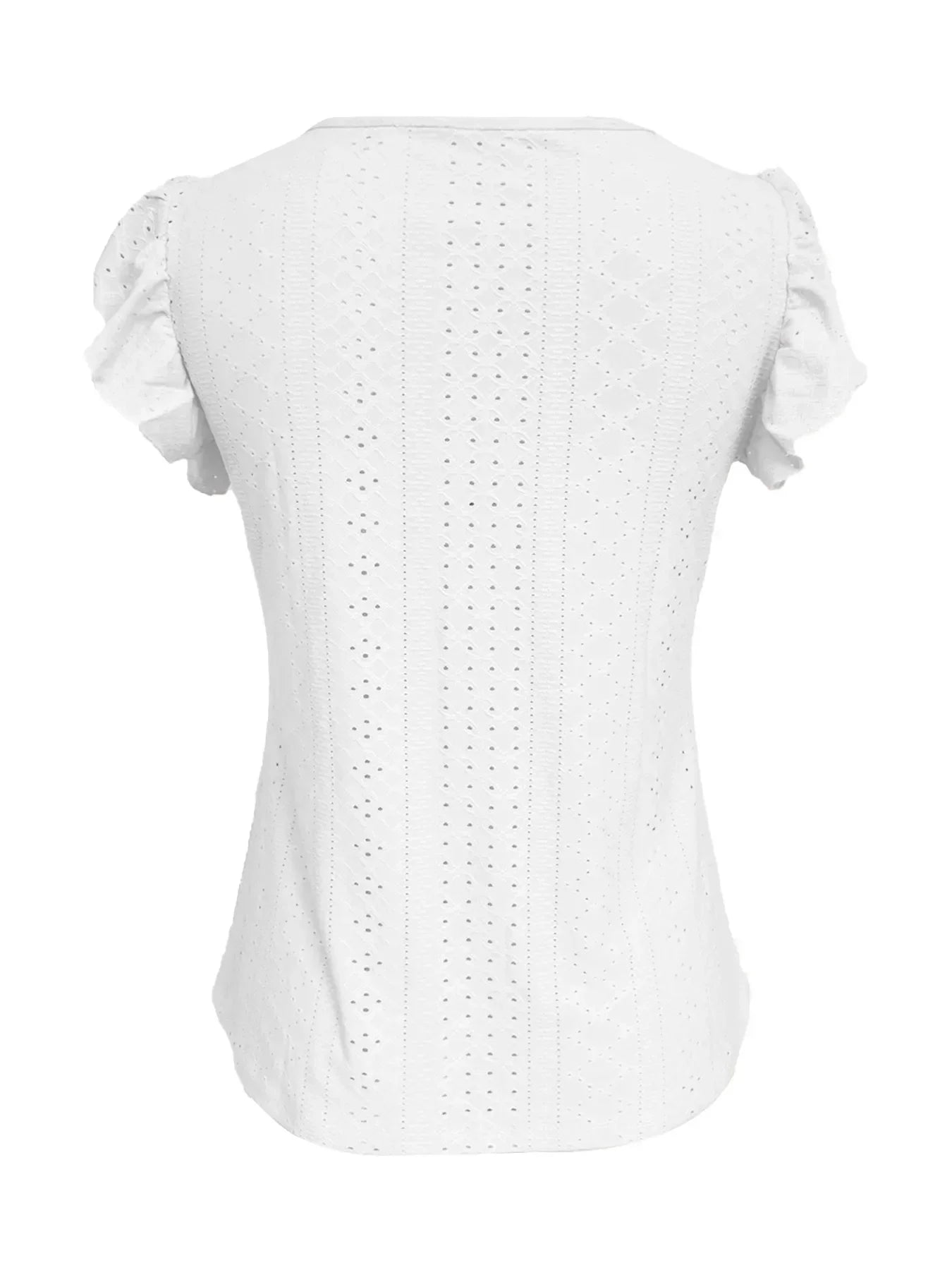 Eyelet Button-Front Flutter Sleeve Top With Stretch - Southern Shores Clothing