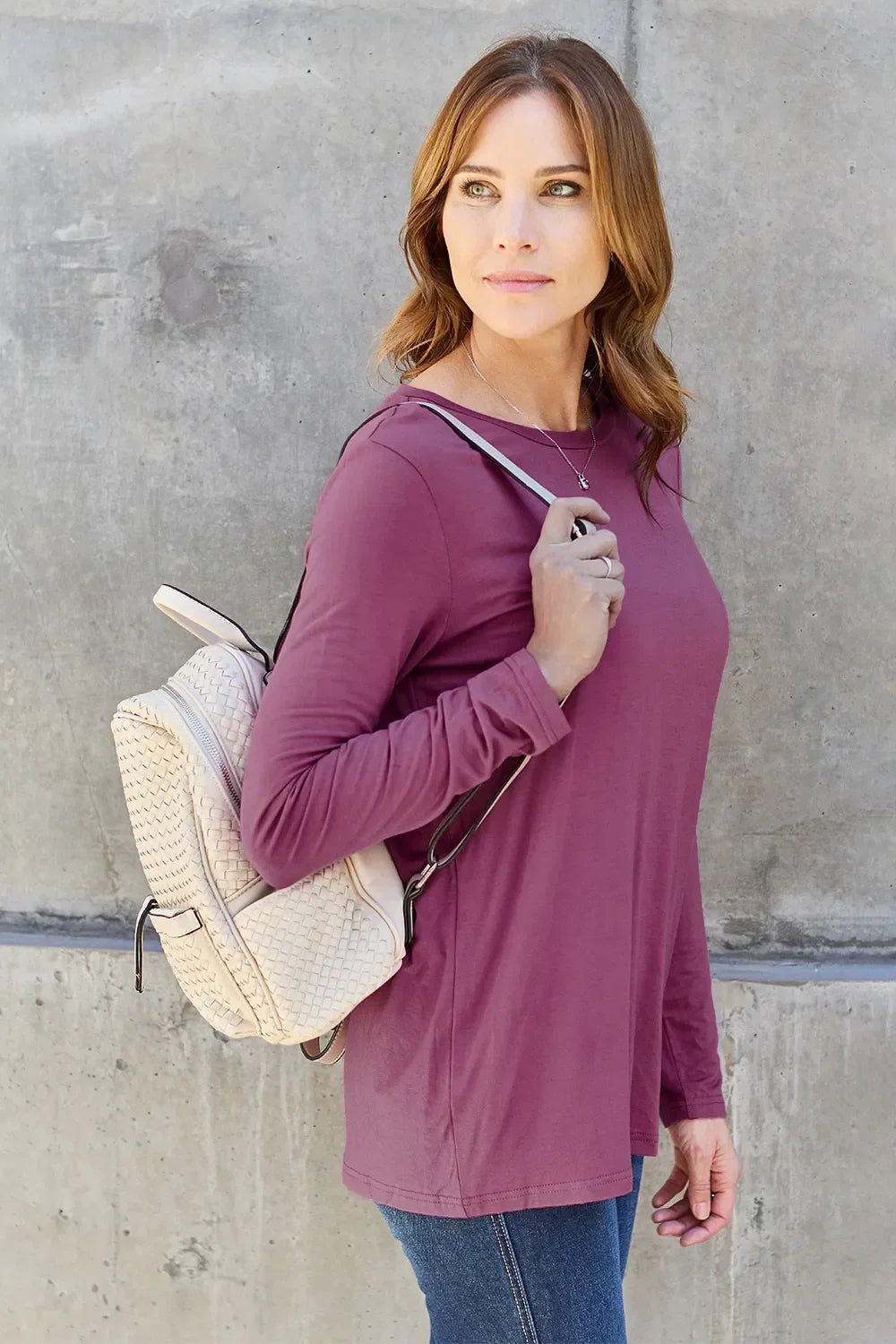 Basic Round Neck Long Sleeve Knit Top Silhouette - Southern Shores Clothing