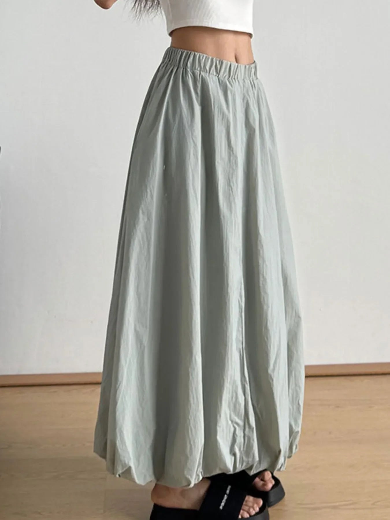 Elastic Waist Bubble Hem Maxi Skirt One Size - Southern Shores Clothing