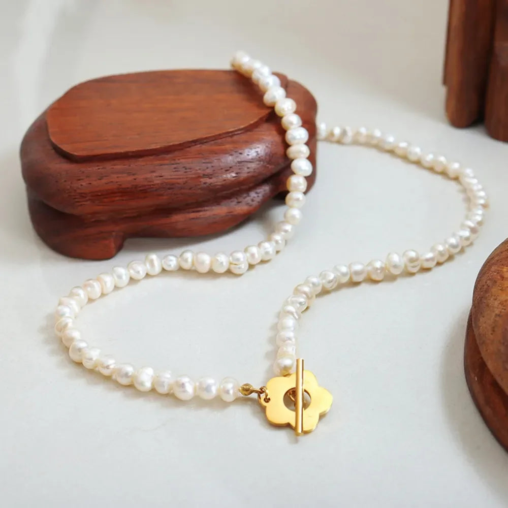 Gold Plated Titanium Pearl Necklace With Freshwater Pearls - Southern Shores Clothing