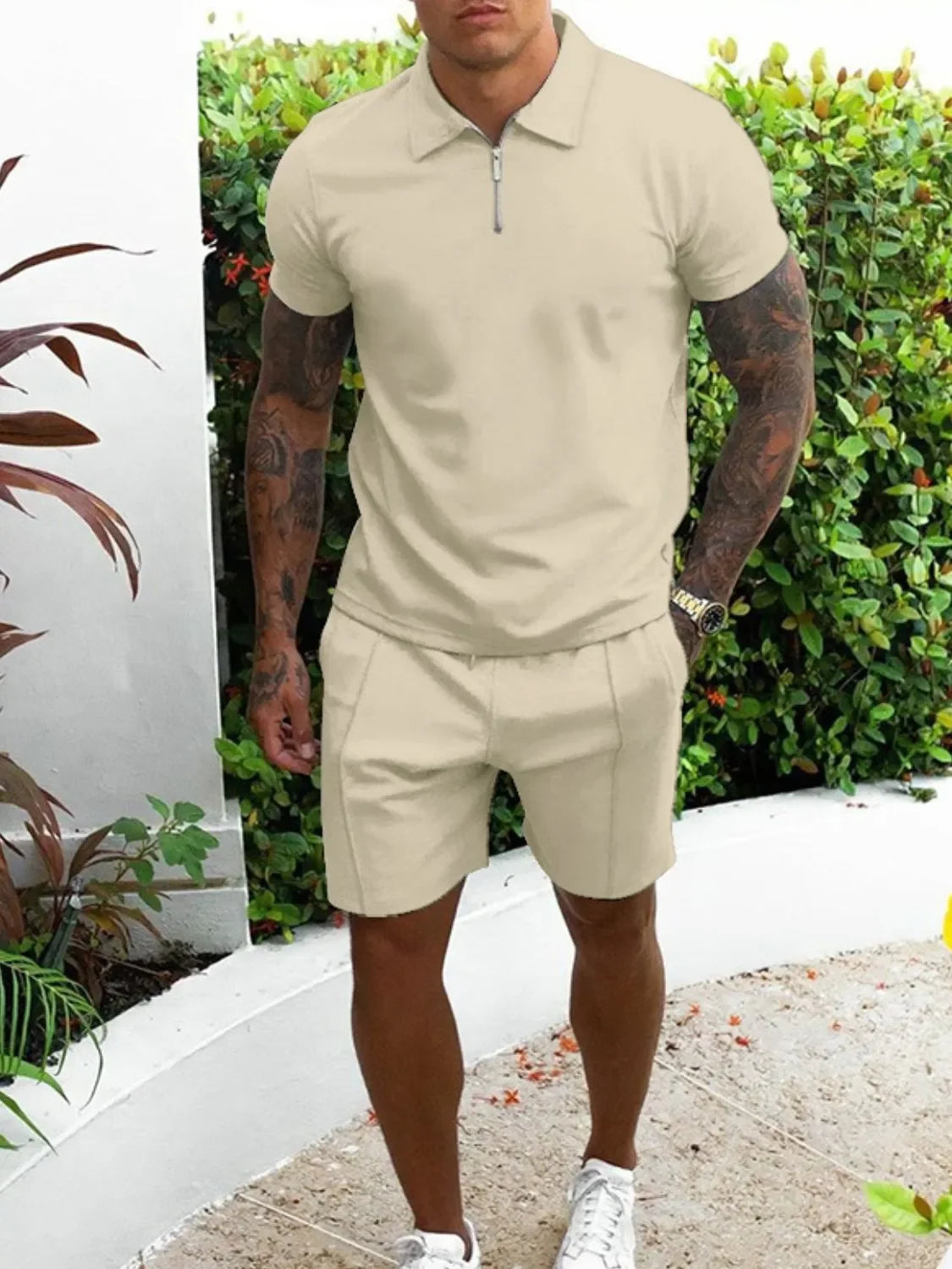 Men's Full Size Collared Neck Short Sleeve Top and Shorts Set Plus Size - Southern Shores Clothing