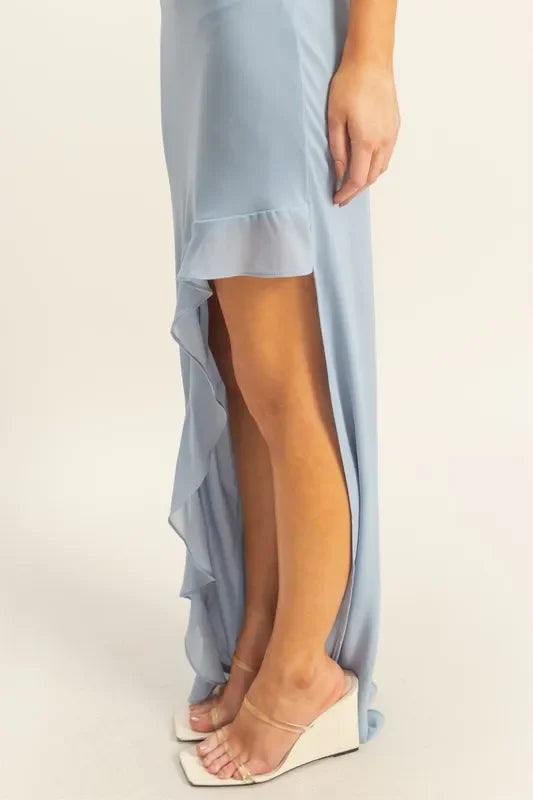 Chiffon Ruffle Trim Midi Dress With Flowing Silhouette - Southern Shores Clothing