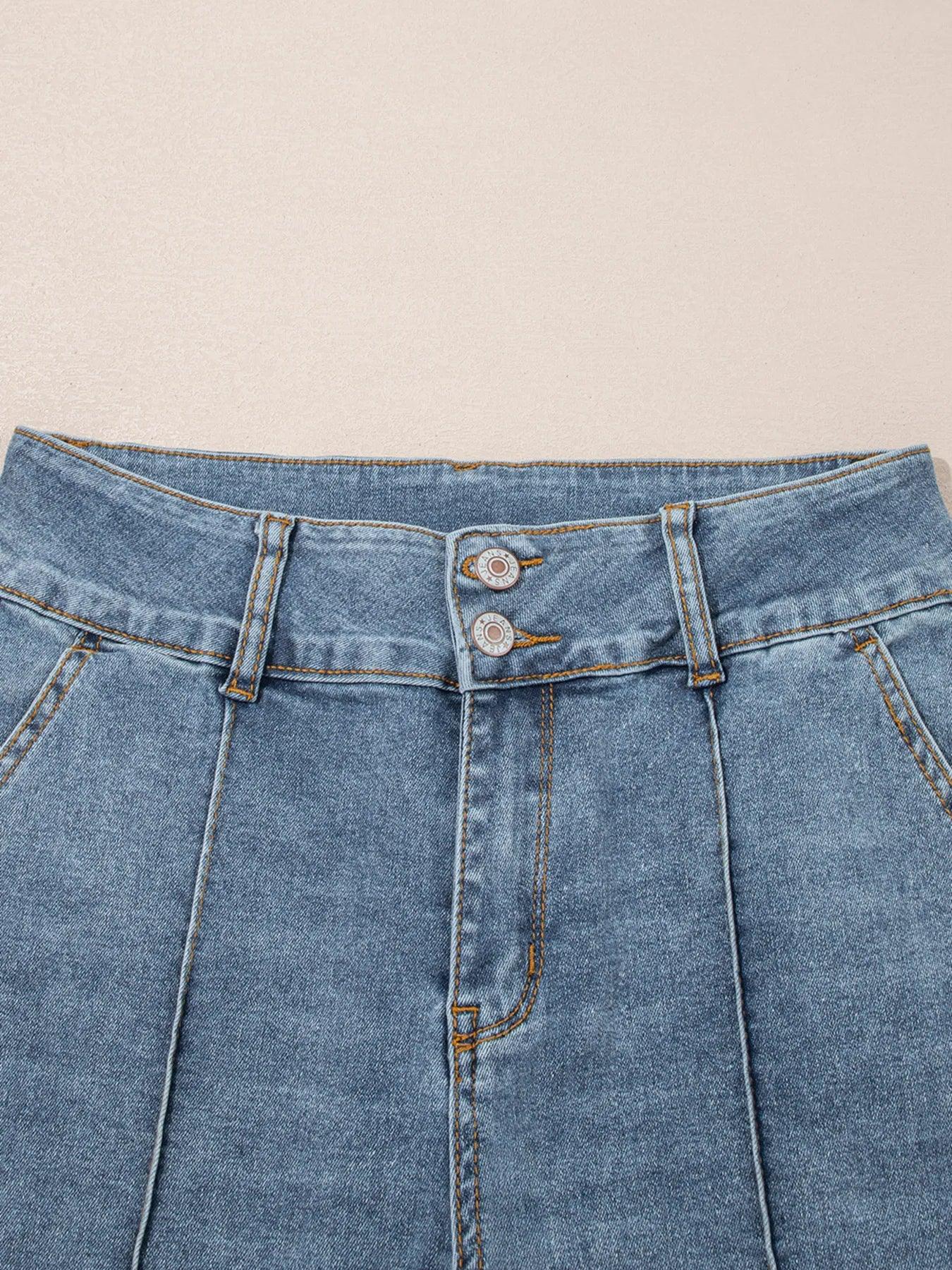 Coastal High-Waisted Flare Jeans With Seam Detail - Southern Shores Clothing