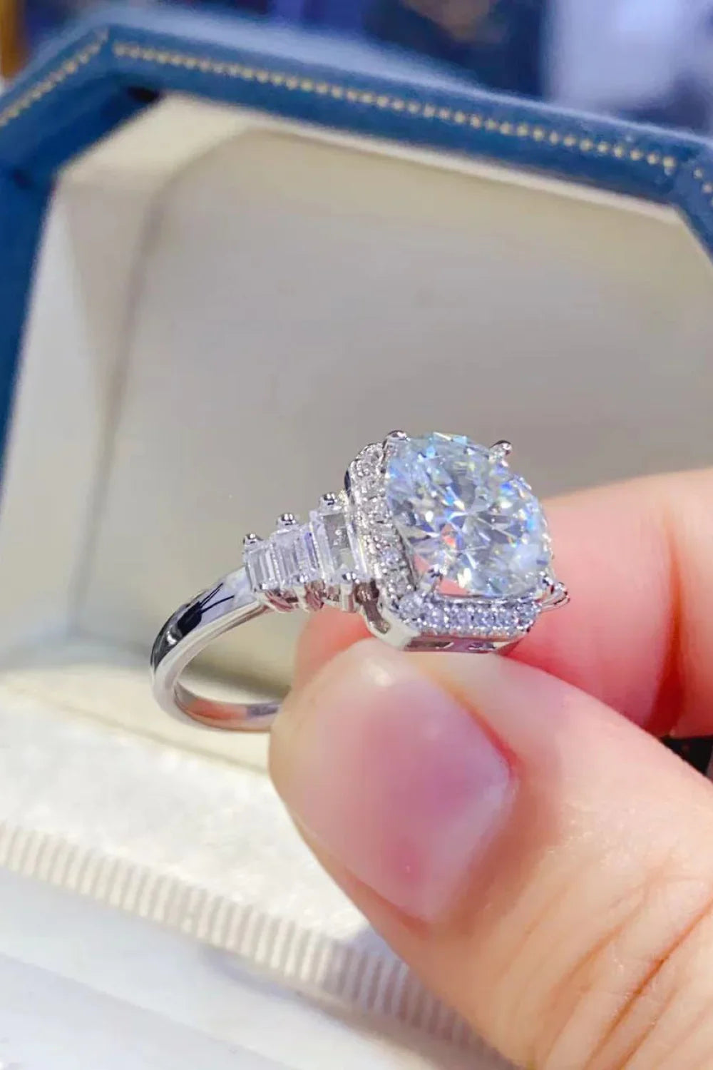 3 Carat Moissanite Sterling Silver Ring, Halo Setting - Southern Shores Clothing