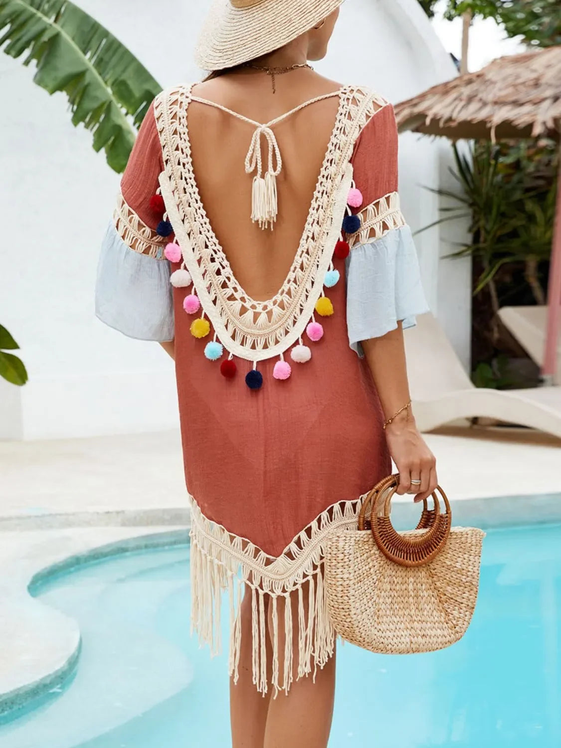 Tassel V-Neck Backless Cover-Up One Size - Southern Shores Clothing