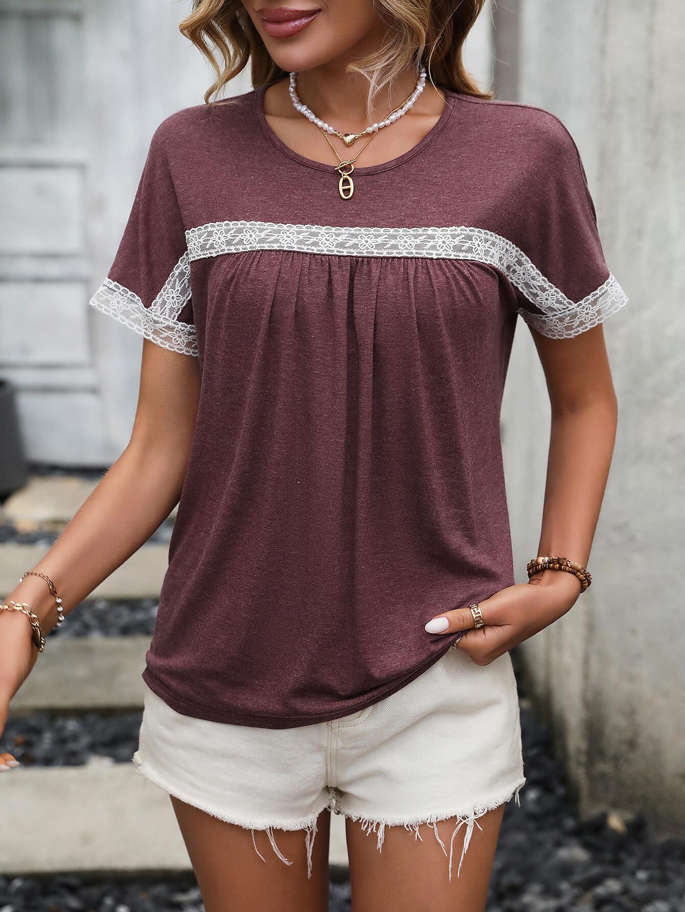 Contrast Pattern Round Neck Short Sleeve Stretch Tee - Southern Shores Clothing