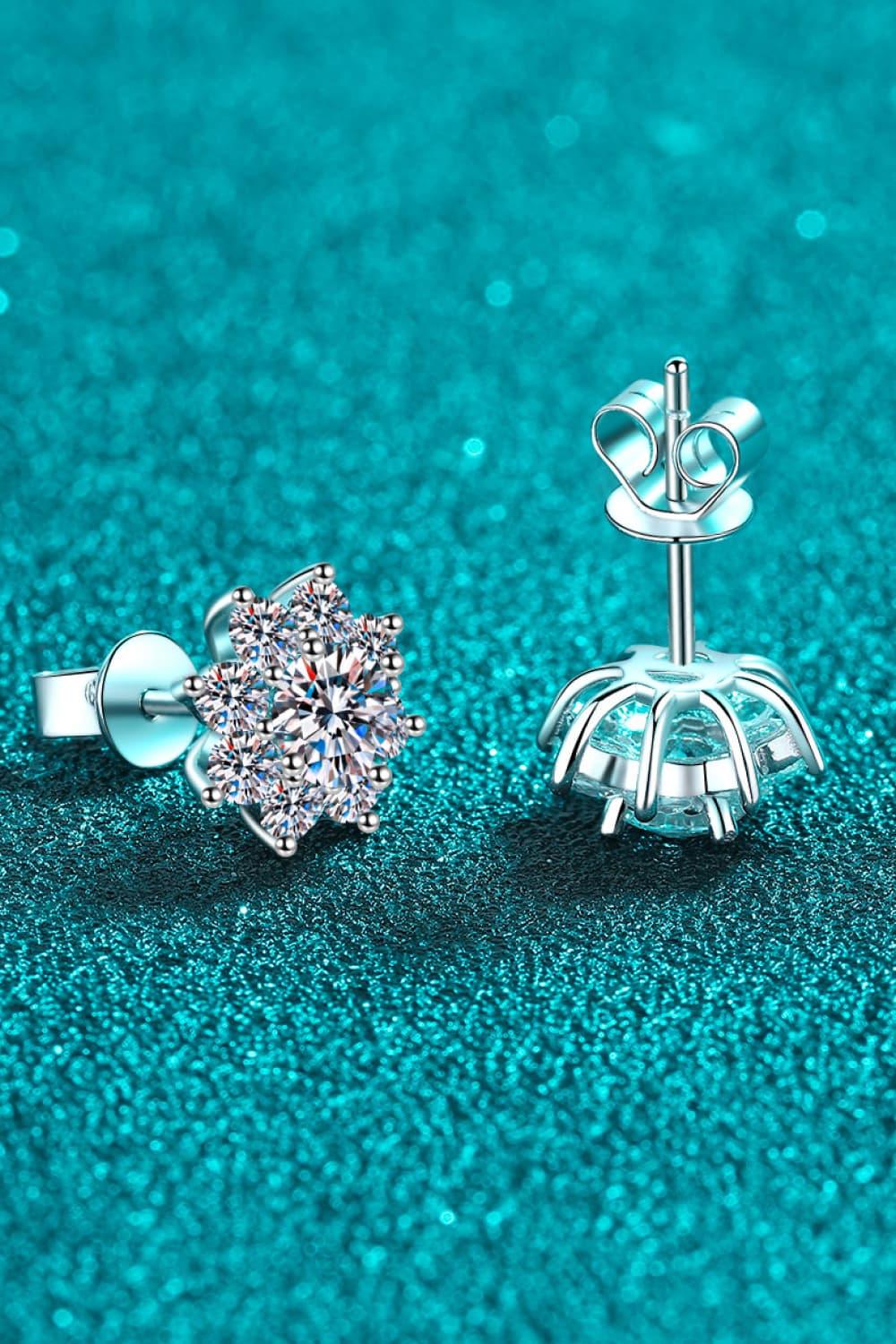 1 Carat Moissanite Sterling Silver Flower Earrings - Southern Shores Clothing