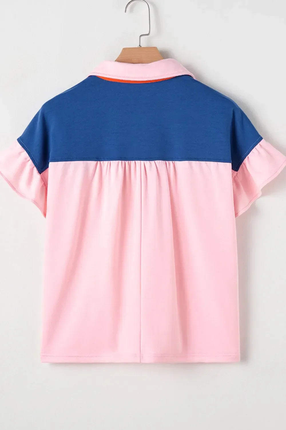 Color Block Half Buttoned Ruffled Short Sleeve Tee - Southern Shores Clothing