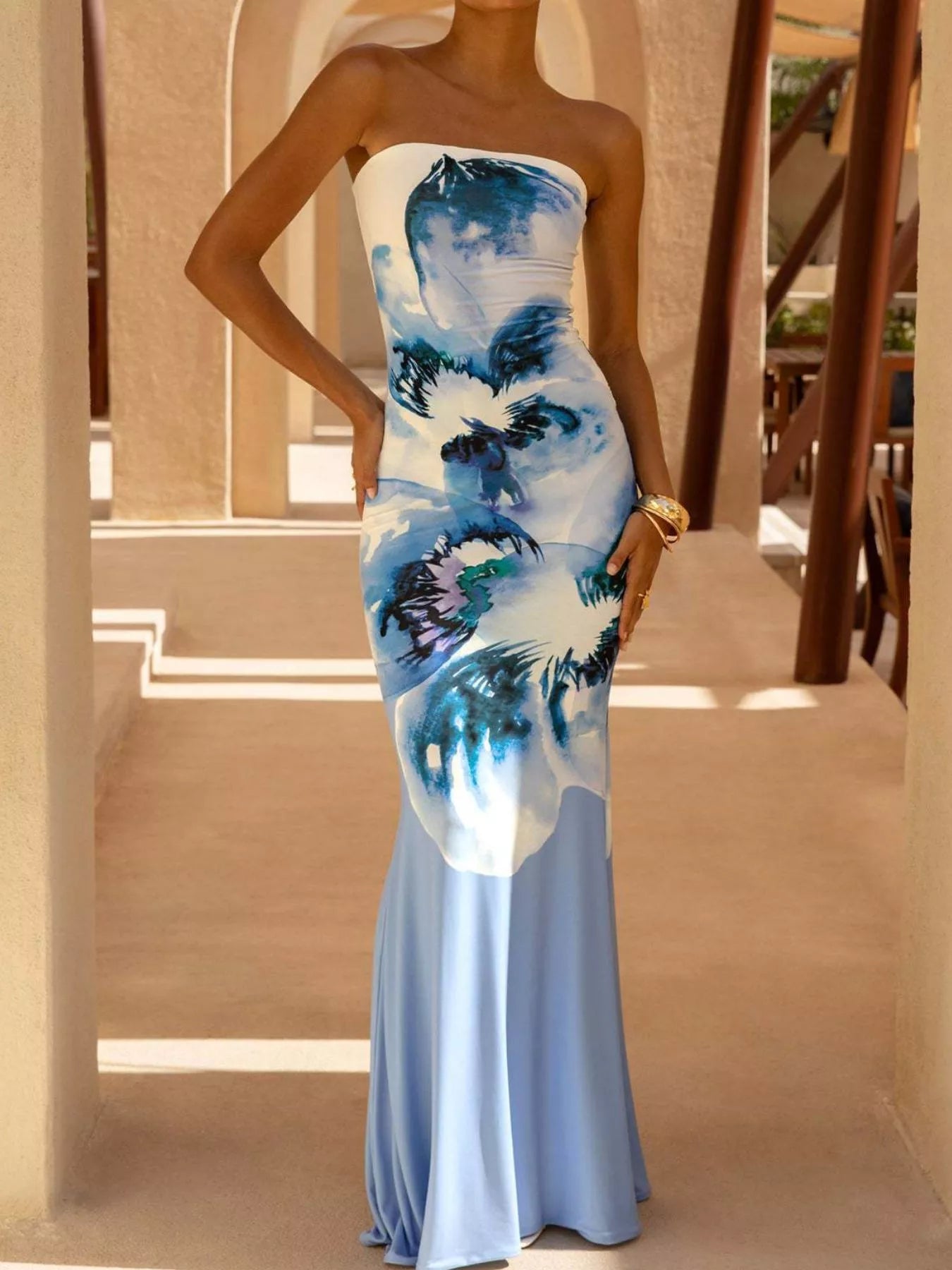 Tube Bodycon Maxi Dress With Split Silhouette