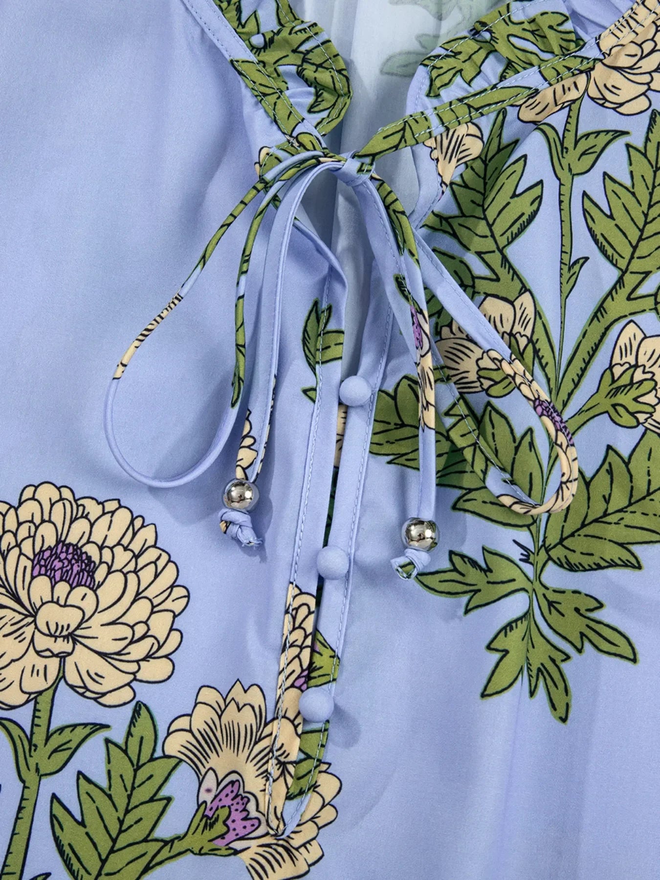 Floral Print Buttoned Long Sleeve Tie Neck Blouse - Southern Shores Clothing