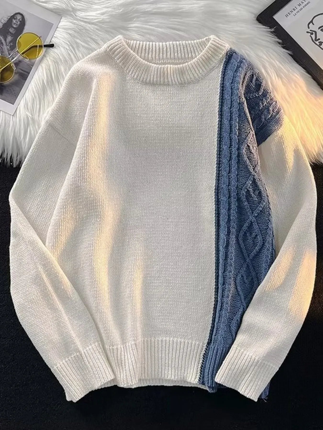 Men's Color Block Round Neck Sweater