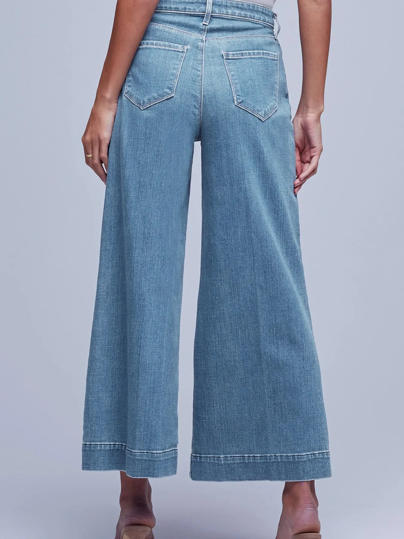 Coastal Seam Detail Flared Bottom Ankle Length Denim Jeans - Southern Shores Clothing