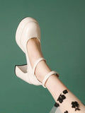 Patent Leather Mary Jane Platform Pumps Mid Heel - Southern Shores Clothing