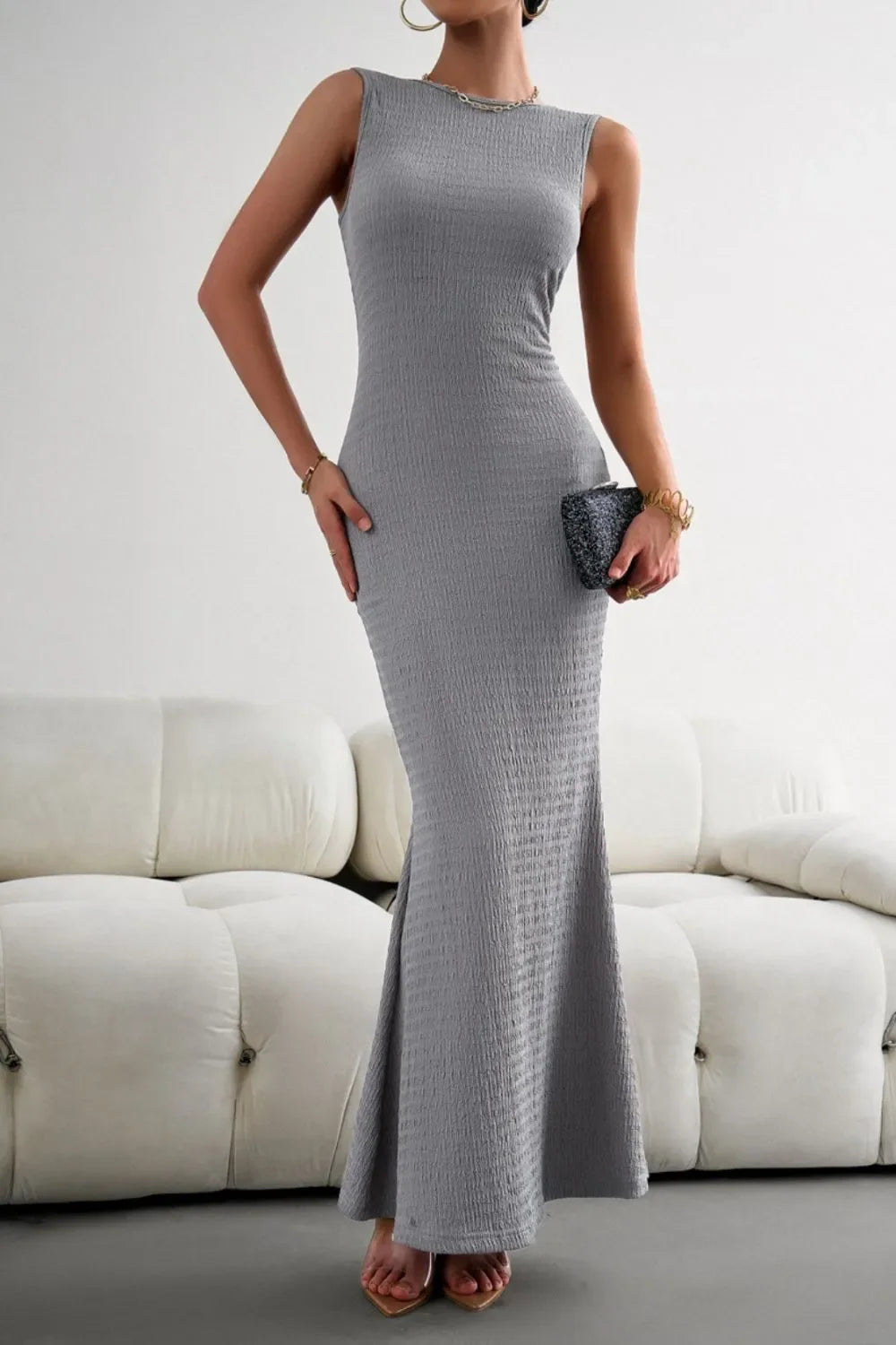 Round Neck Sleeveless Maxi Fishtail Dress - Southern Shores Clothing