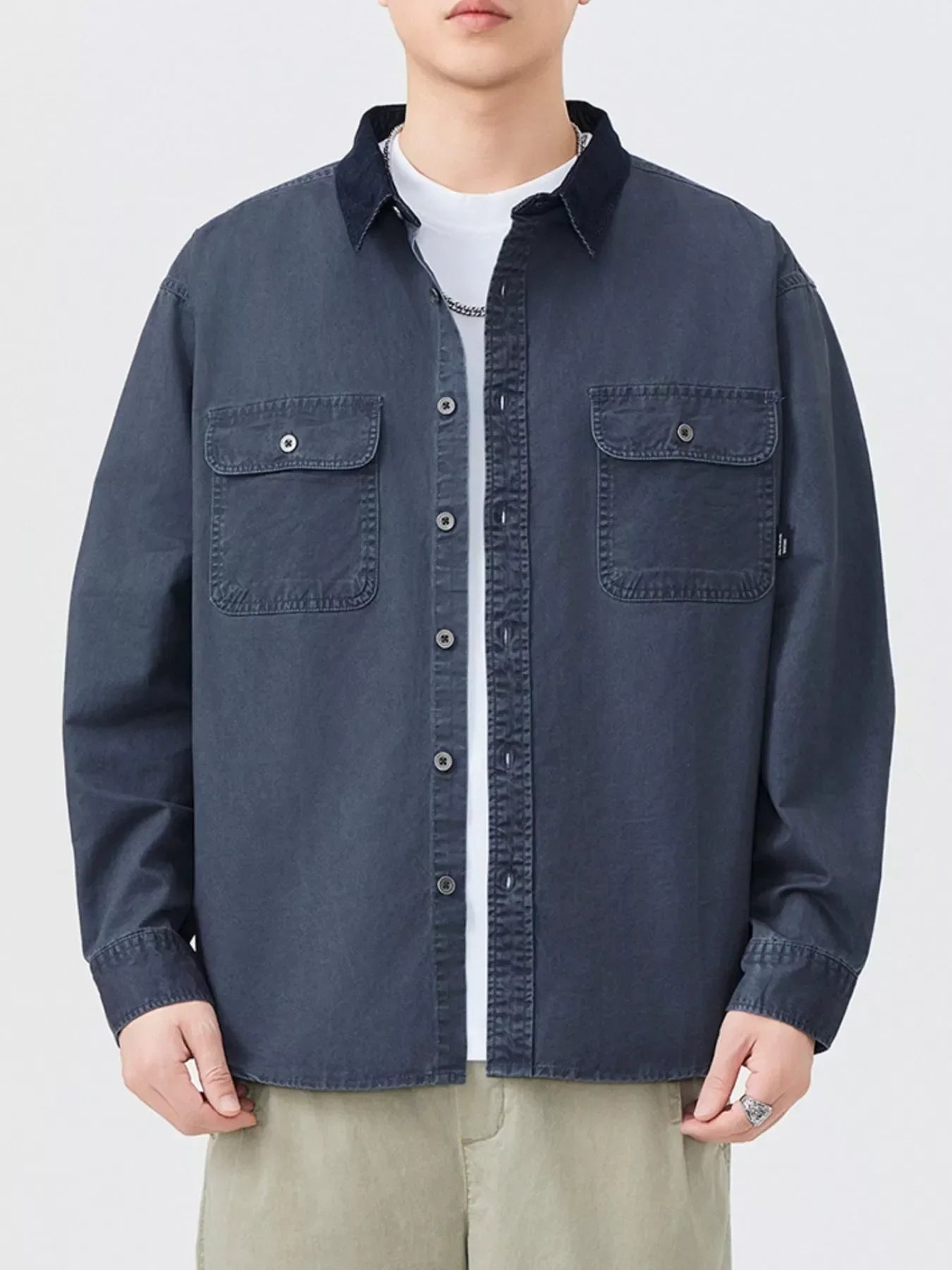 Plus Size Button-Up Shacket With Dual Chest Pockets - Southern Shores Clothing