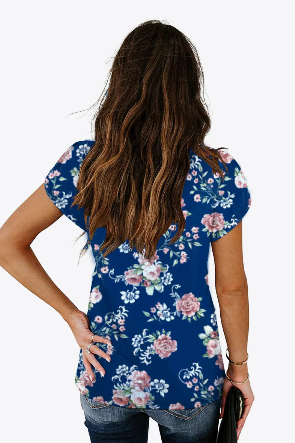 Casual Floral V Neck Blouse With Petal Sleeves - Southern Shores Clothing