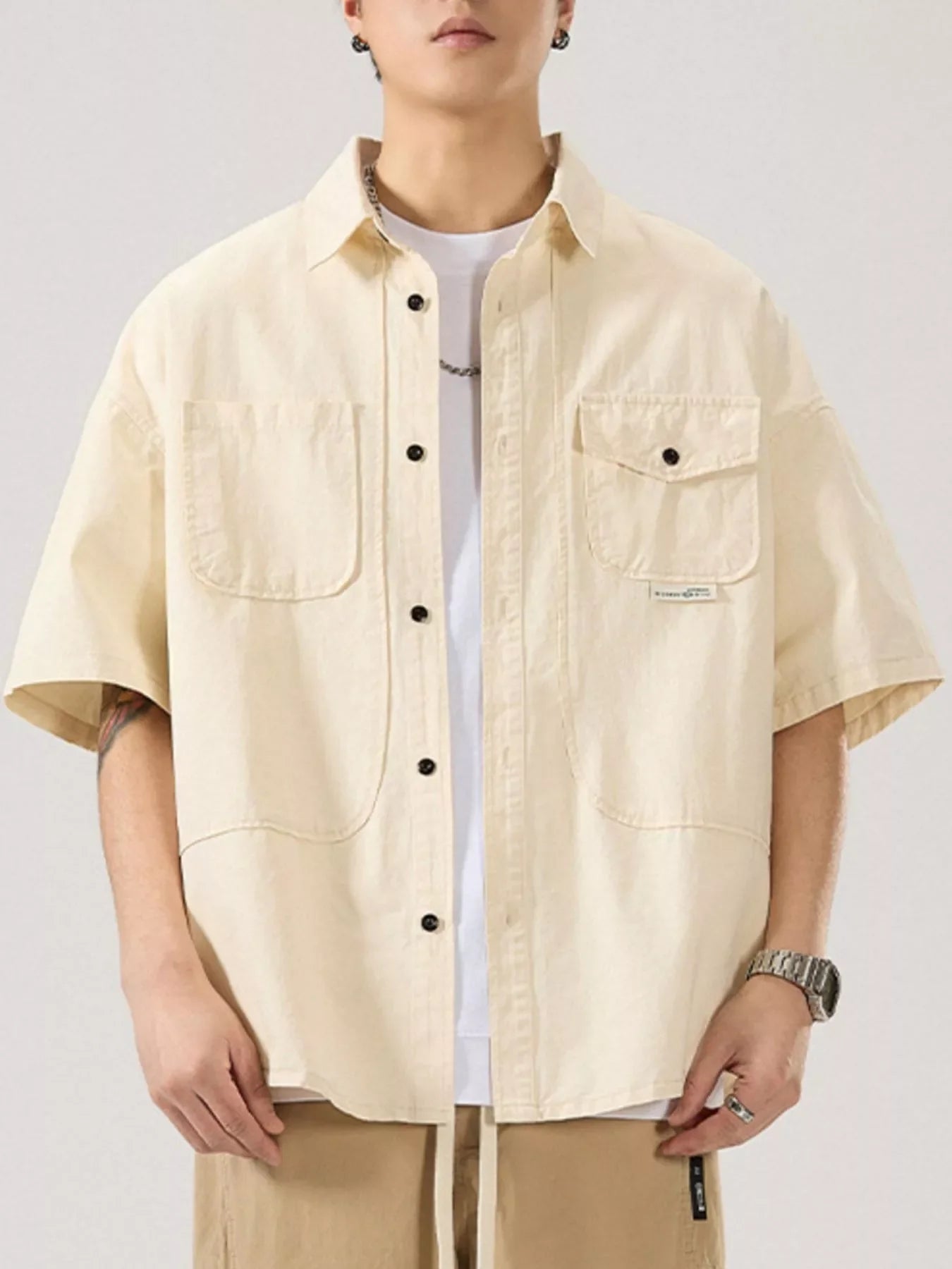 Plus Size Button Up Half Sleeve Cotton Shirt With Pocket - Southern Shores Clothing