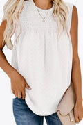 Smocked Tie Back Frill Trim Tank Top With Swiss Dot - Southern Shores Clothing