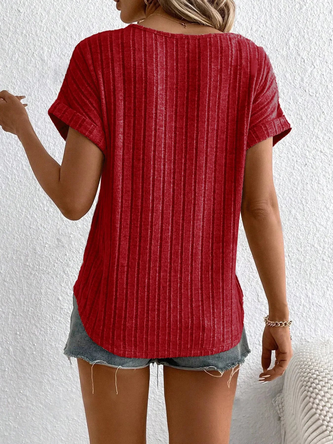 Plus Size Ribbed Texture Short Sleeve T-Shirt - Southern Shores Clothing