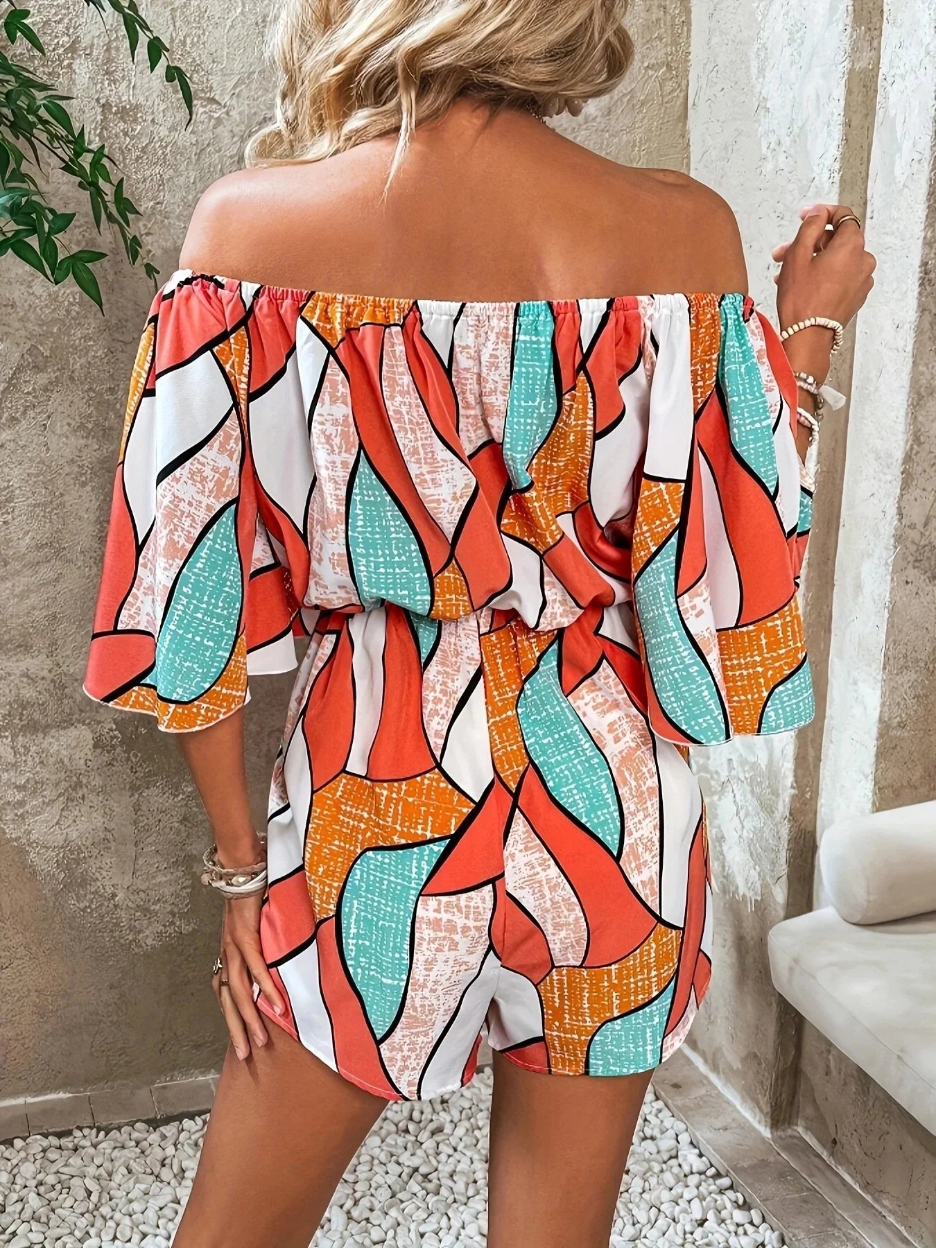Off Shoulder Drawstring Waist Romper Small - Southern Shores Clothing