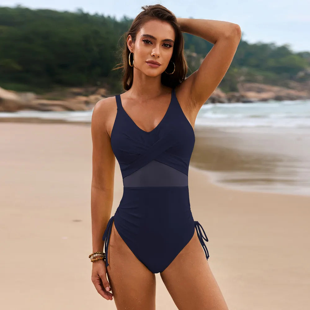 Southern Shores Drawstring Ruched V-Neck One-Piece Swimwear