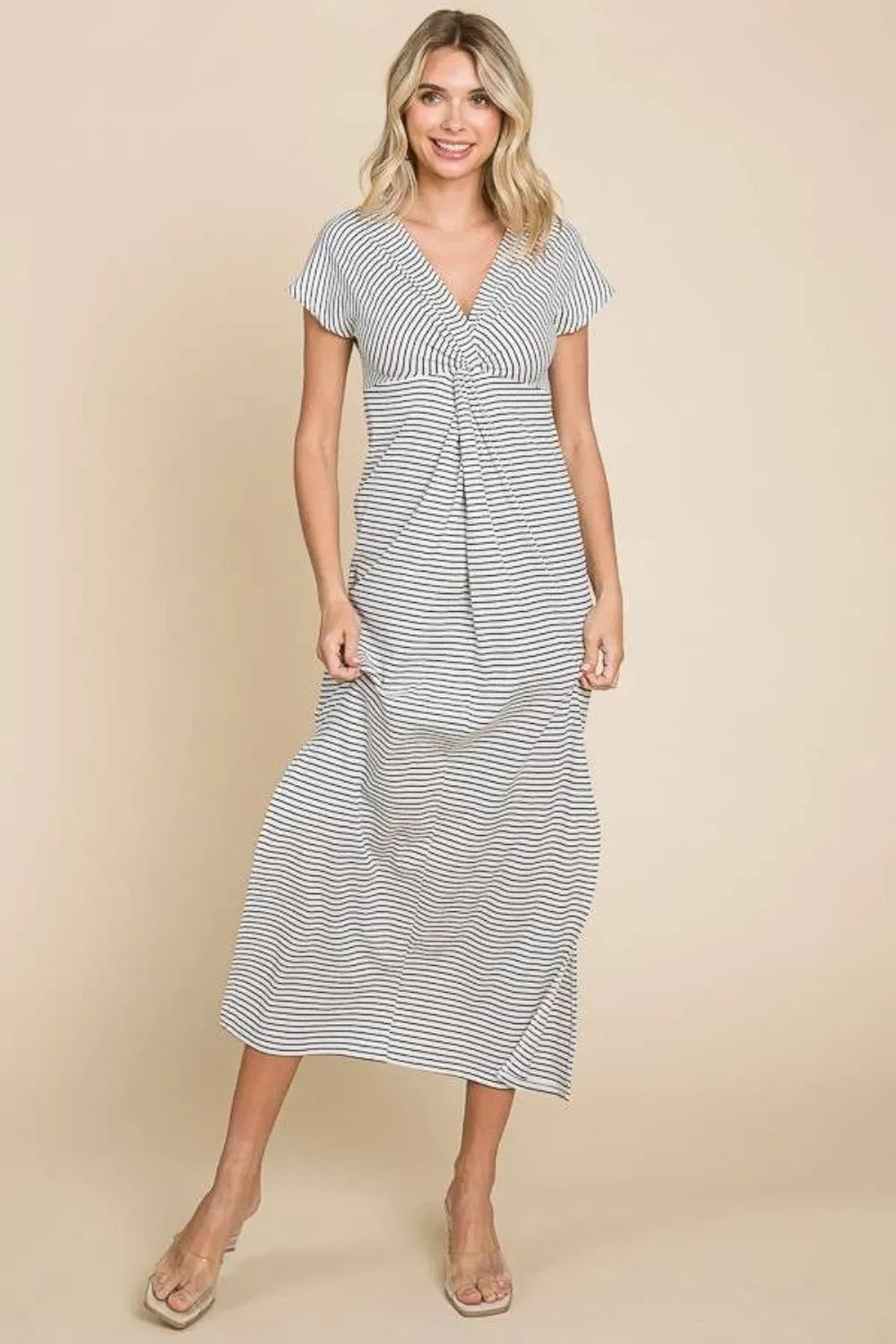 Striped Twisted Detail Dress Classic Silhouette - Southern Shores Clothing
