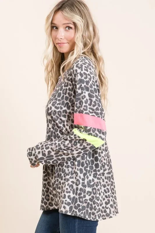 Leopard Thermal Top With Bold Block Detail - Southern Shores Clothing