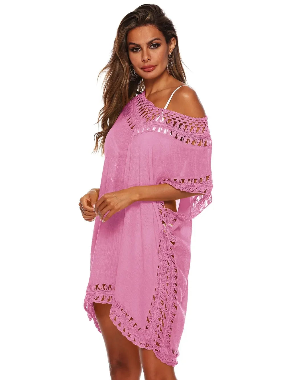 Cutout V-Neck Short Sleeve Cover-Up One Size - Southern Shores Clothing