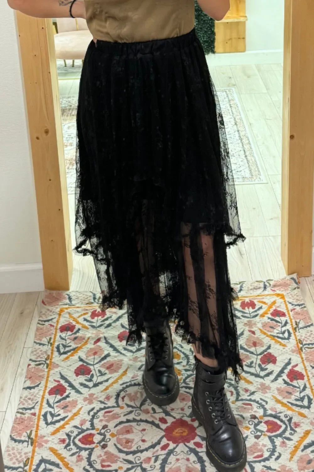 Elastic Waist Asymmetrical Lace Skirt Elegant - Southern Shores Clothing