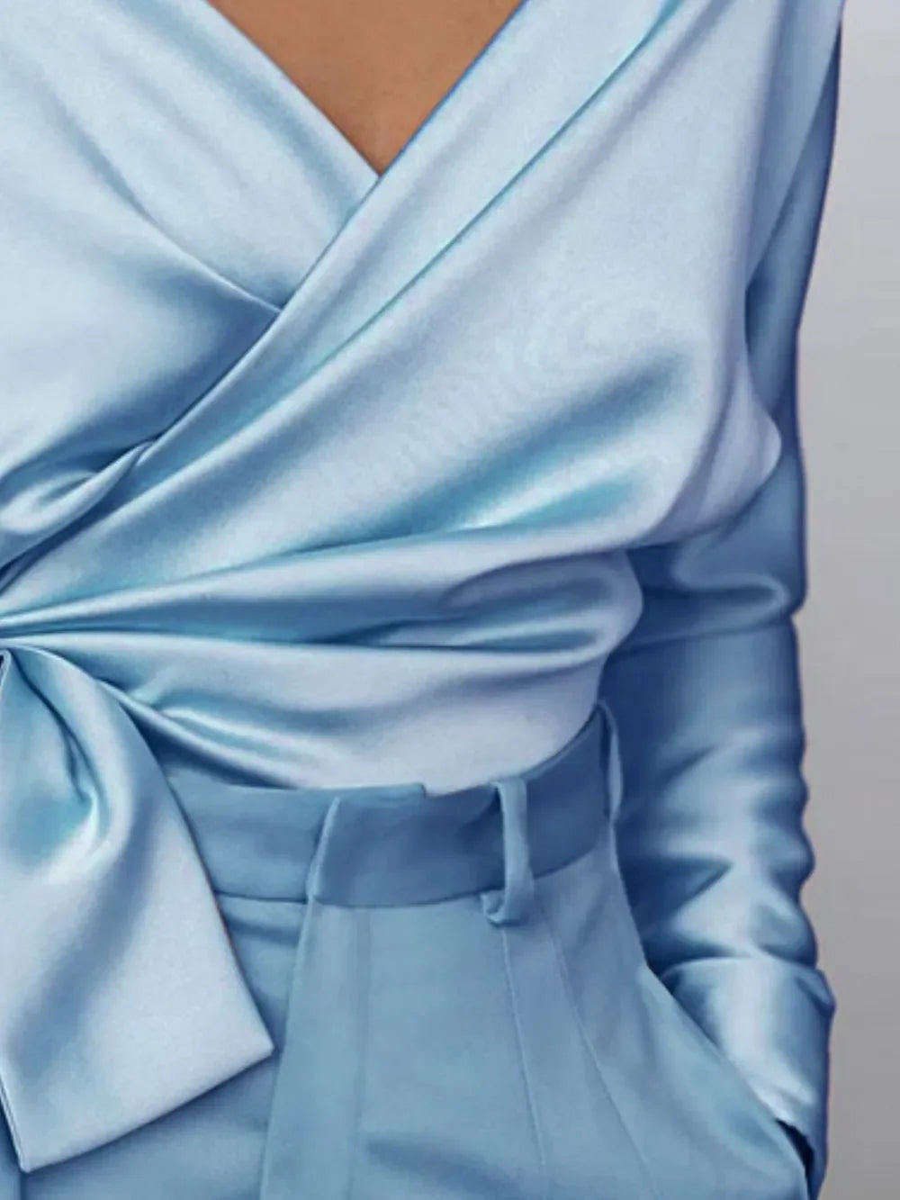 Southern Shores Clothing Surplice Long Sleeve Blouse With Tied Bow In 95% Polyester - Southern Shores Clothing