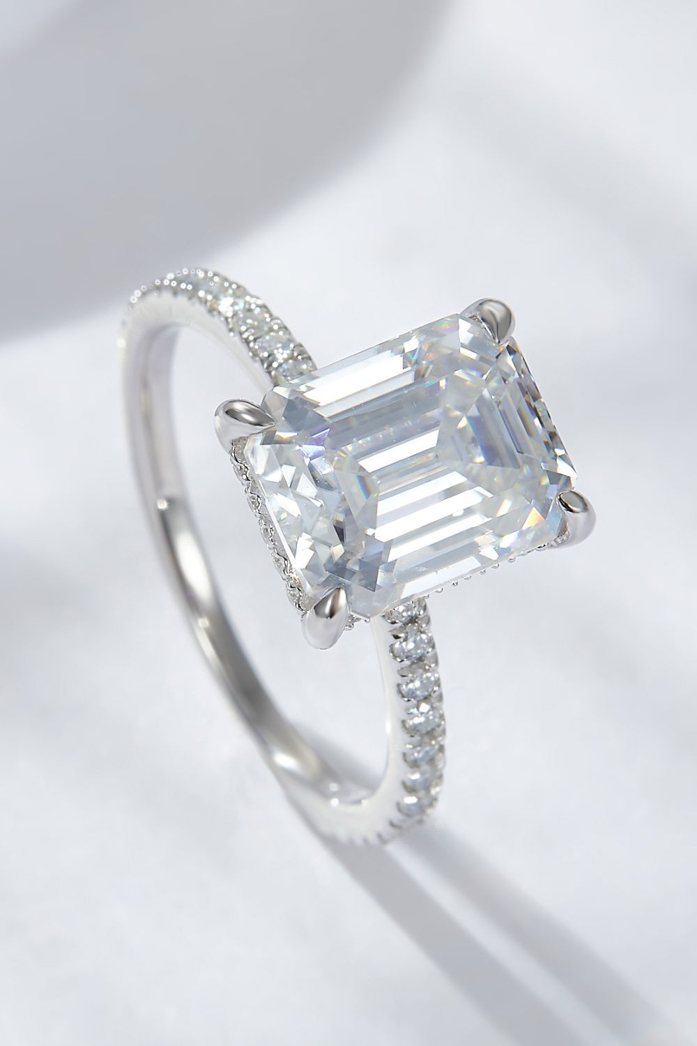 Southern Shores Emerald Cut 4 Carat Moissanite Side Stone Ring with Minimalist Design