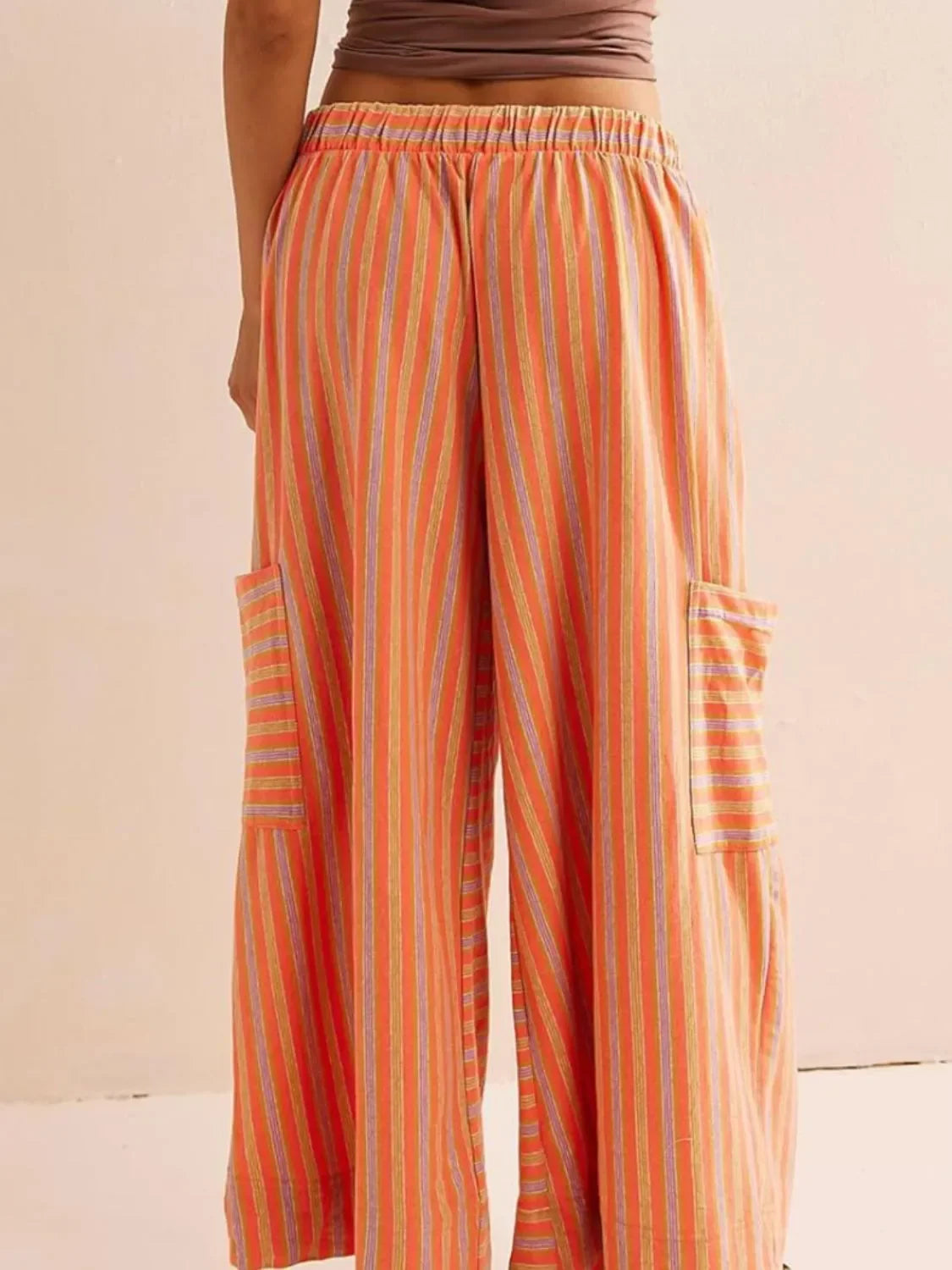 Wide Leg Contrast Striped Pants With Breathable Fabric - Southern Shores Clothing