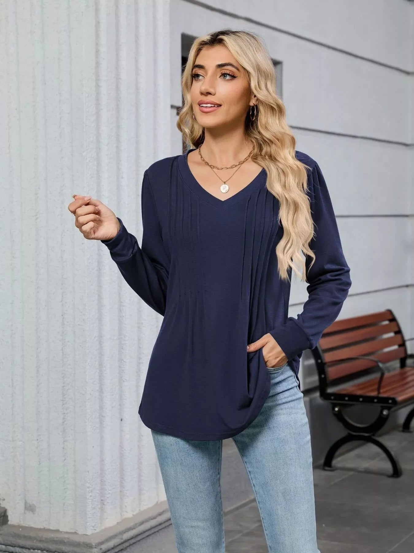 V-Neck Long Sleeve Relaxed Fit T-Shirt - Southern Shores Clothing