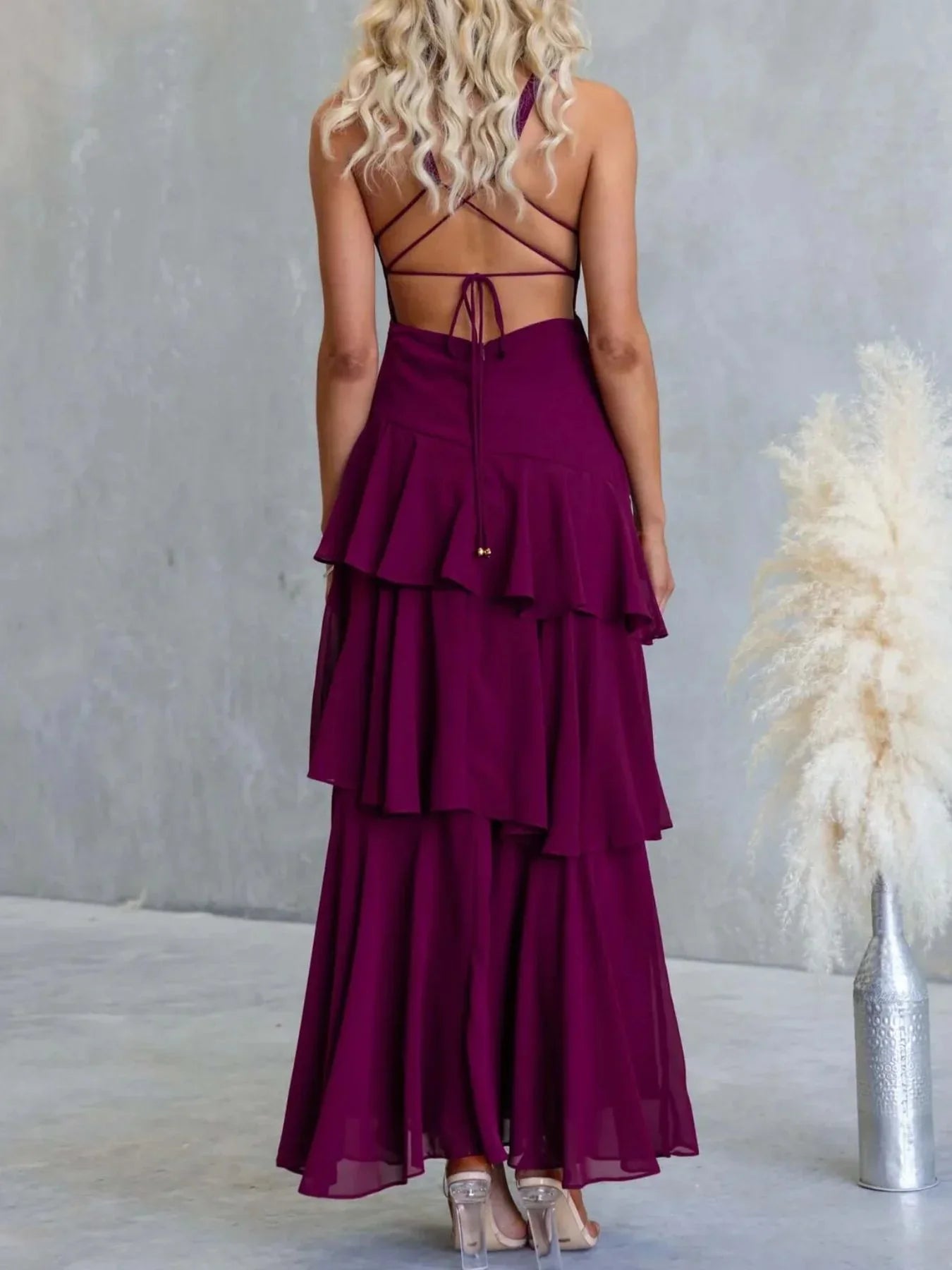 Sleeveless Ruffled Layered Backless Maxi Dress - Southern Shores Clothing