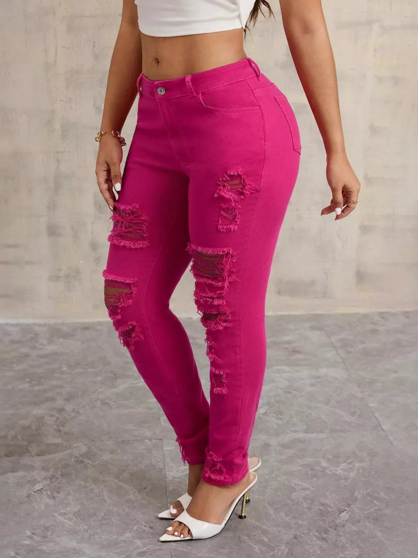 Coastal High Waisted Distressed Skinny Stretch Jeans - Southern Shores Clothing