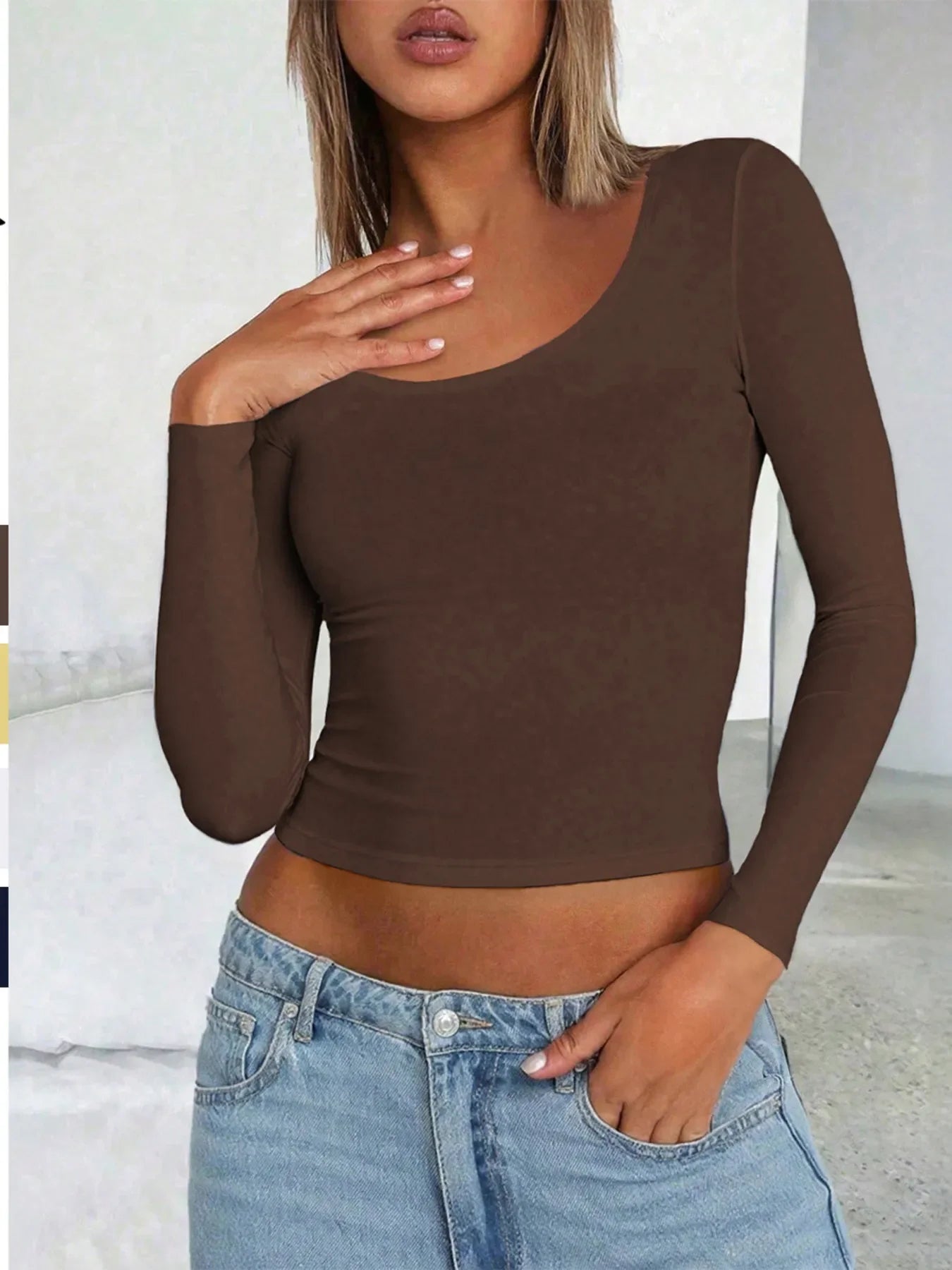 Scoop Neck Long Sleeve Fitted T-Shirt - Southern Shores Clothing