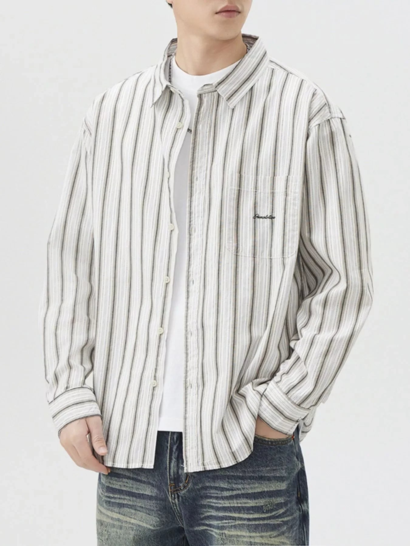 Oversized Striped Button Up Long Sleeve Cotton Shirt - Southern Shores Clothing