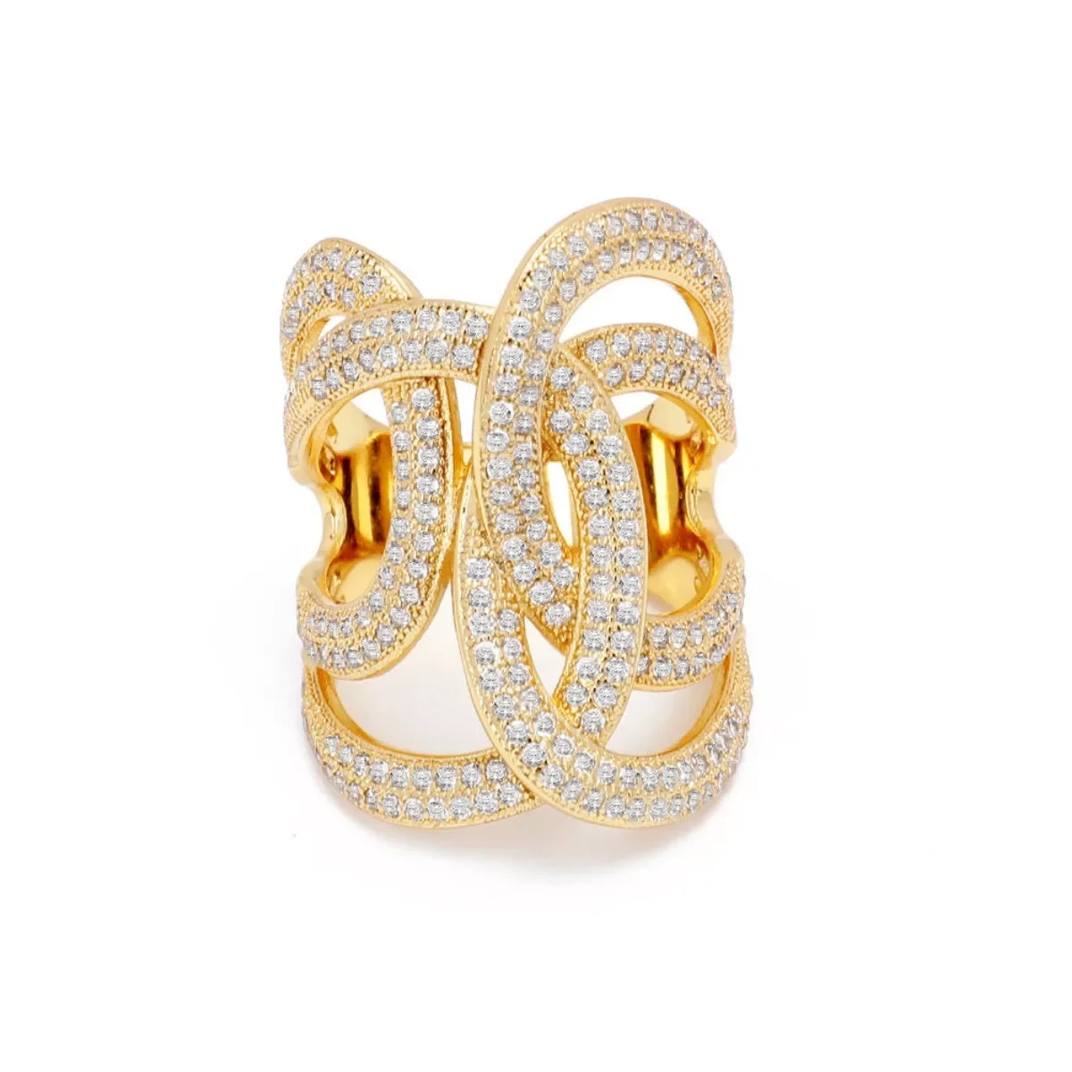 18K Plated Zircon Interwoven Ring Gold Tone - Southern Shores Clothing