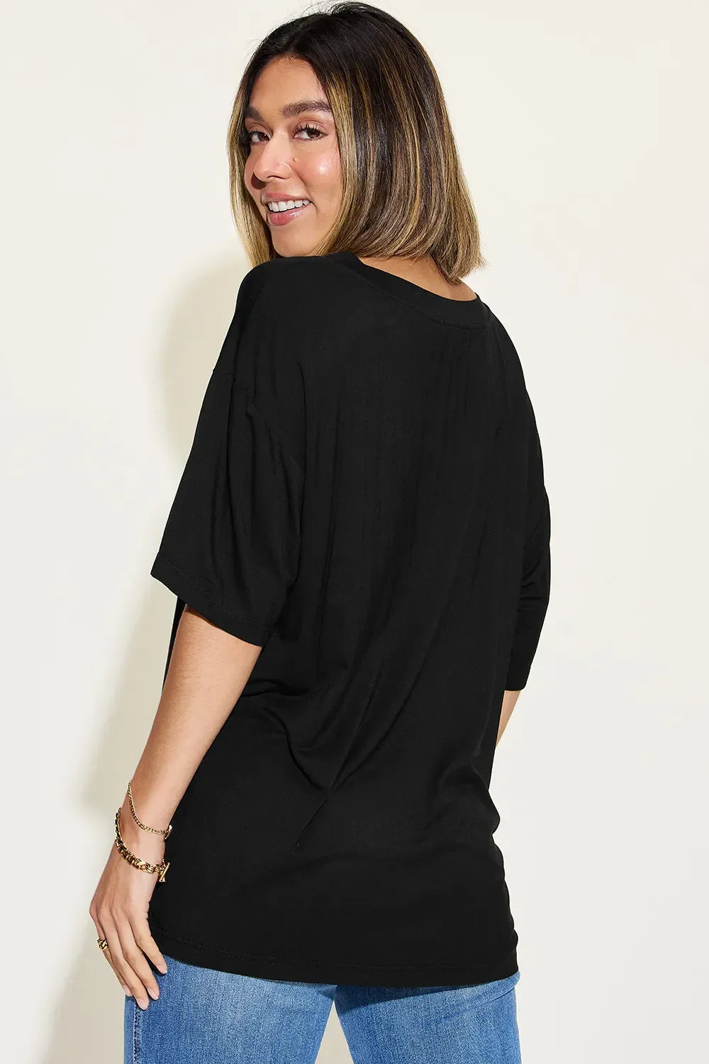 Basic Bae Full Size Bamboo V-Neck Drop Shoulder T-Shirt - Southern Shores Clothing