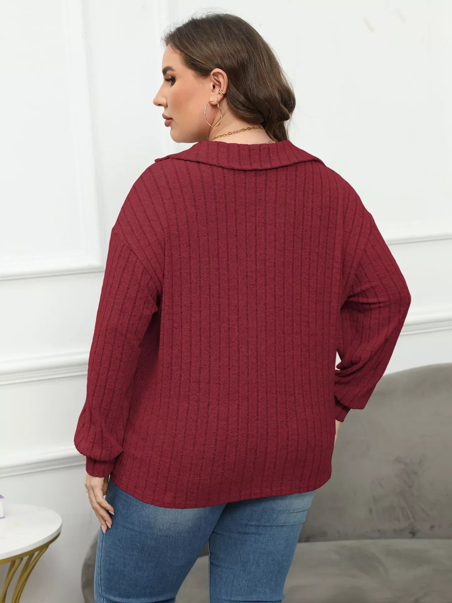 Plus Size Ribbed Knit Polo Collar T Shirt - Southern Shores Clothing