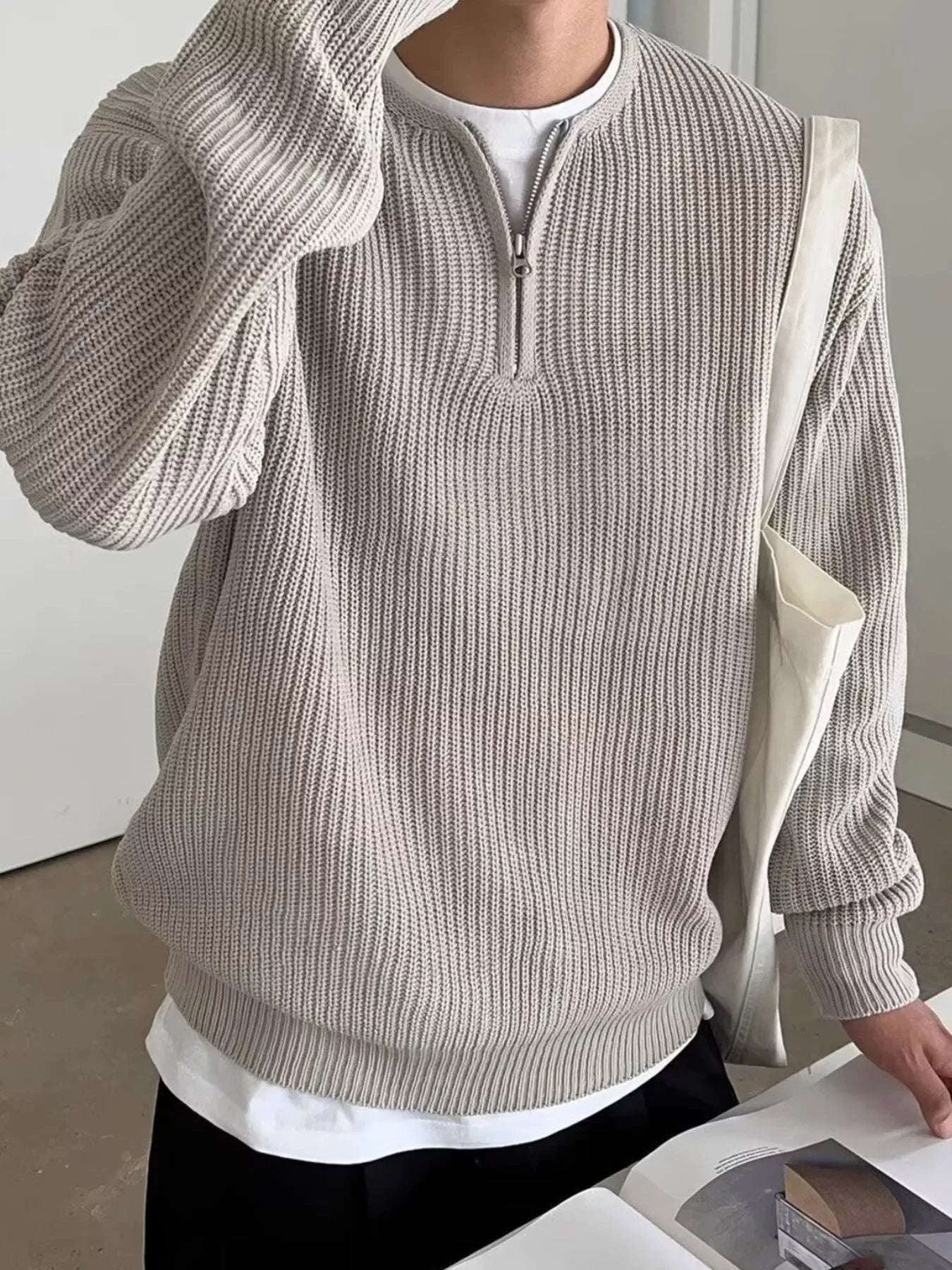 Plus Size Relaxed Fit Quarter Zip Sweater