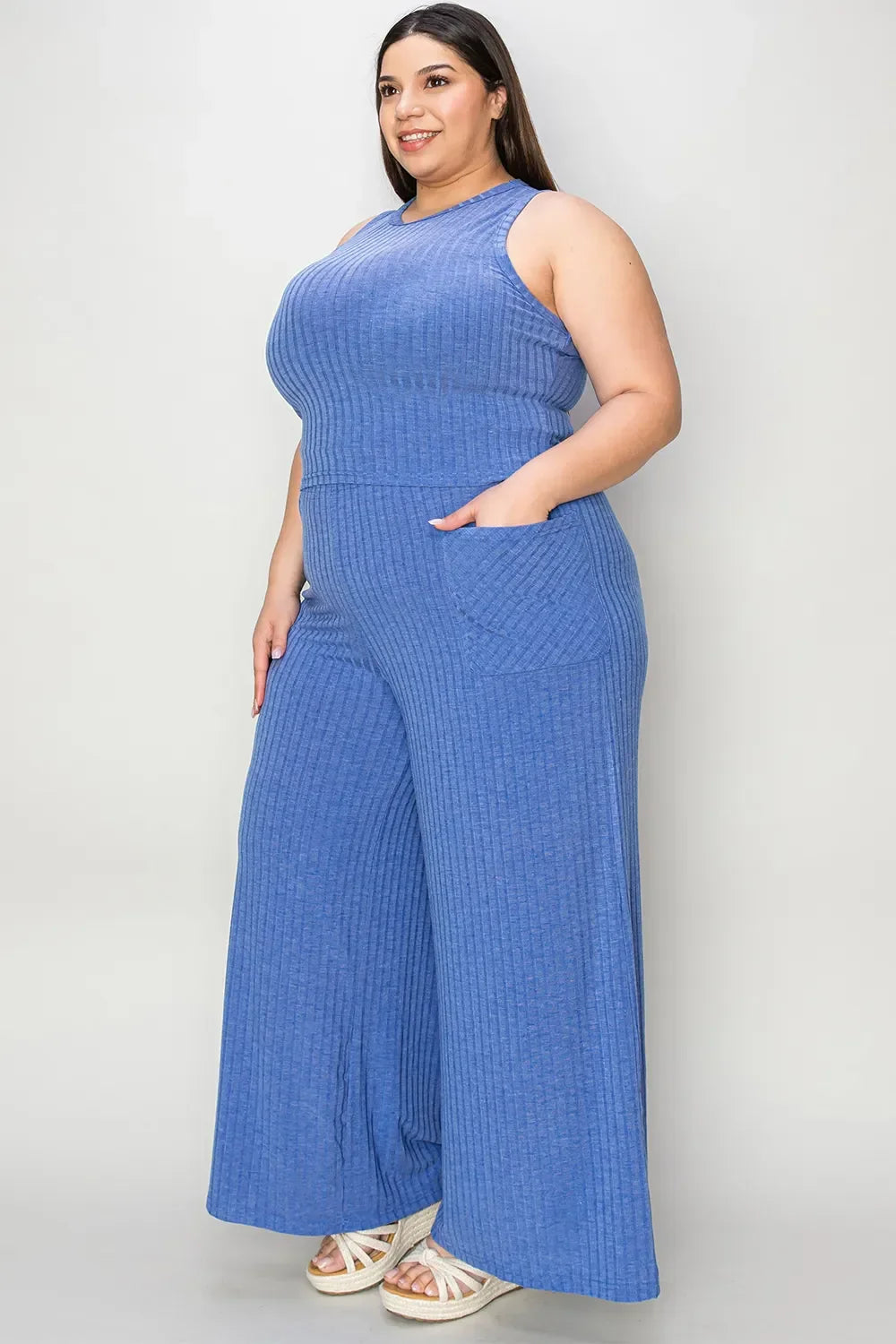 Two Piece Ribbed Tank and Wide Leg Pants Set - Southern Shores Clothing
