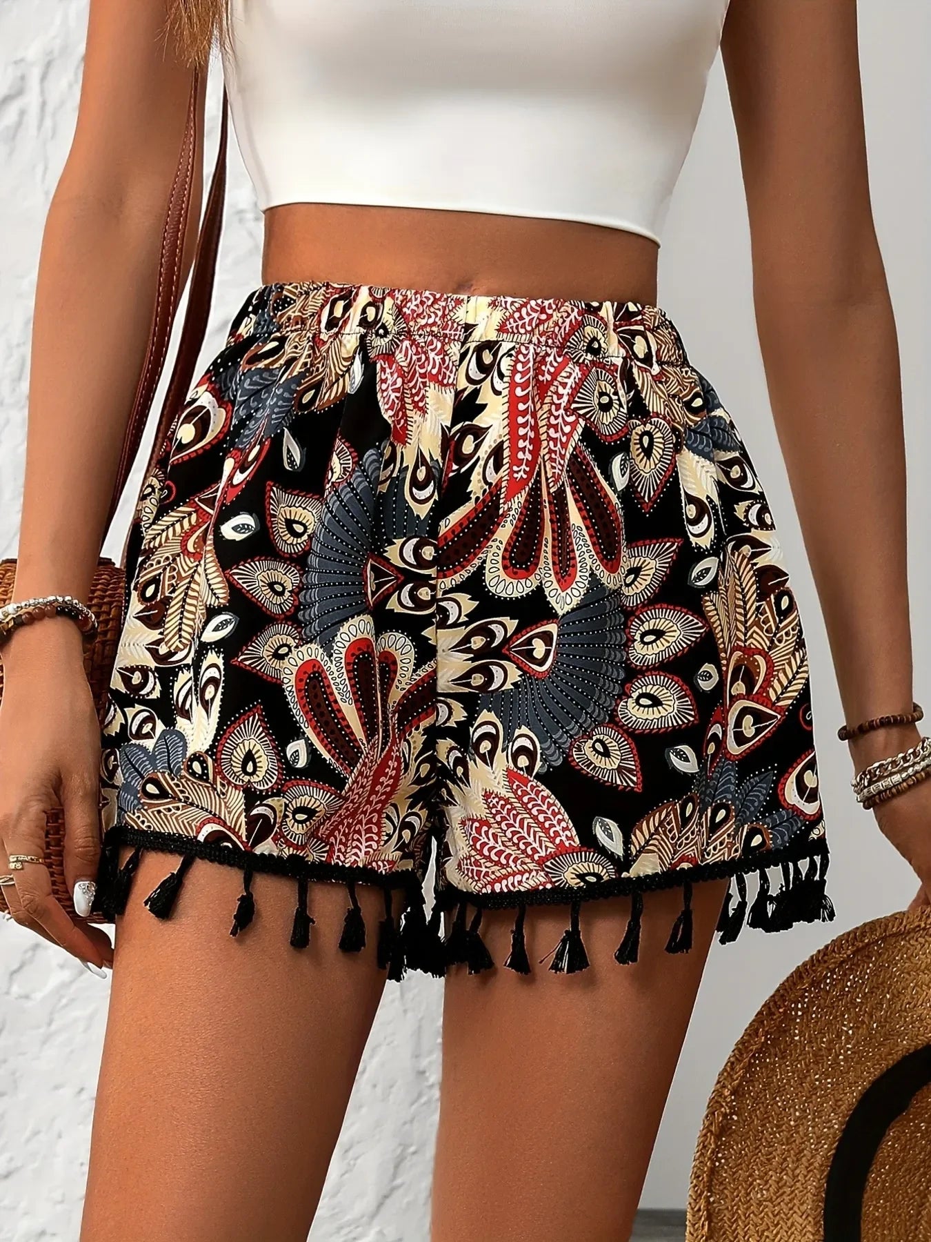 Boho Paisley Print Drawstring Tassel Hem Shorts For Summer - Southern Shores Clothing