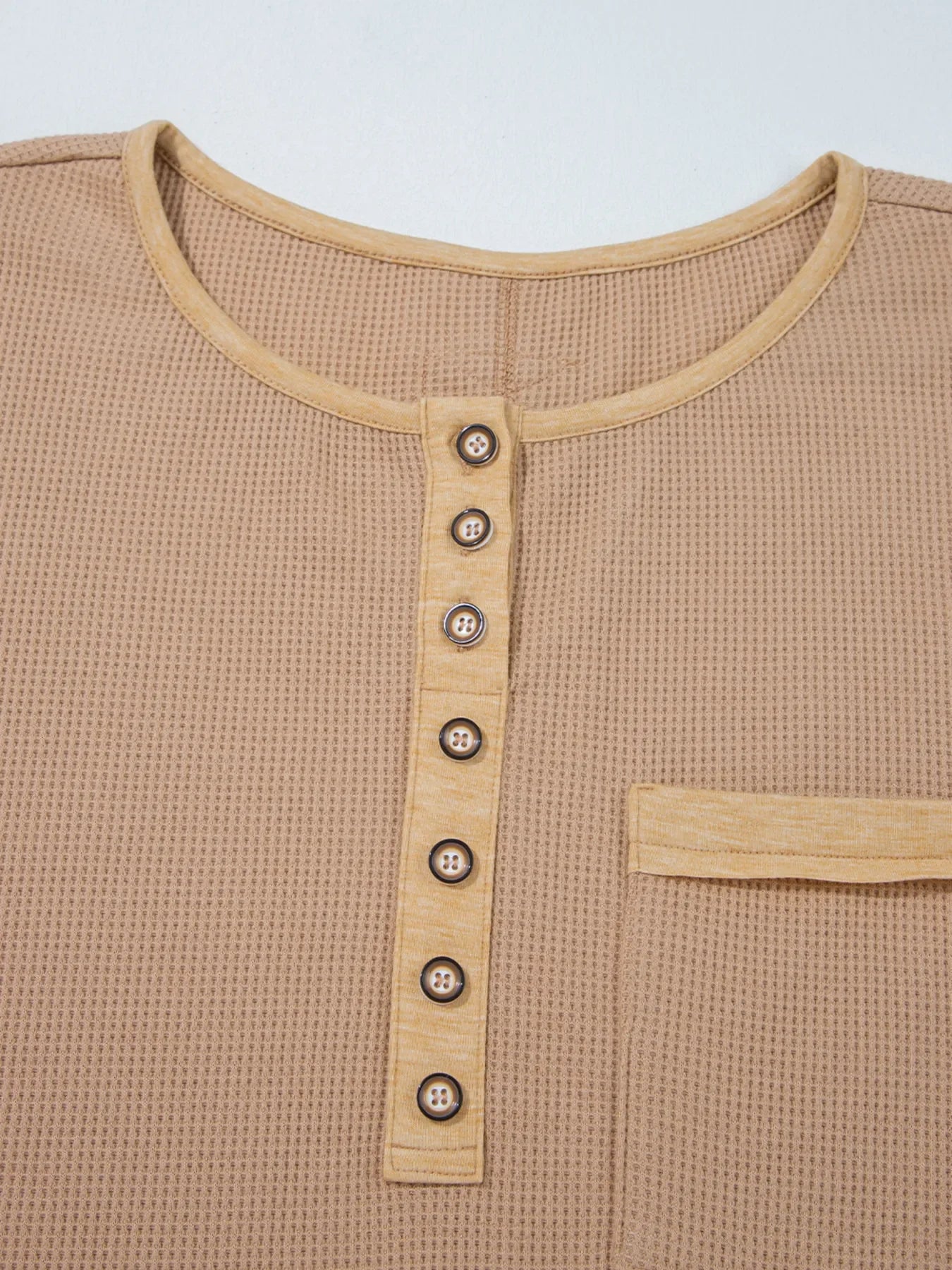 Waffle Knit Henley Top With Pockets And Slits - Southern Shores Clothing