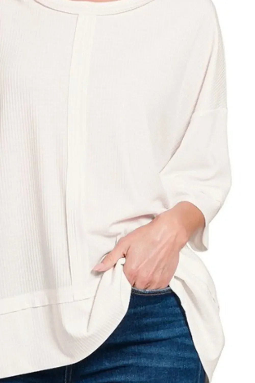 Ribbed Boat Neck Oversized Three Quarter Sleeve Top - Southern Shores Clothing