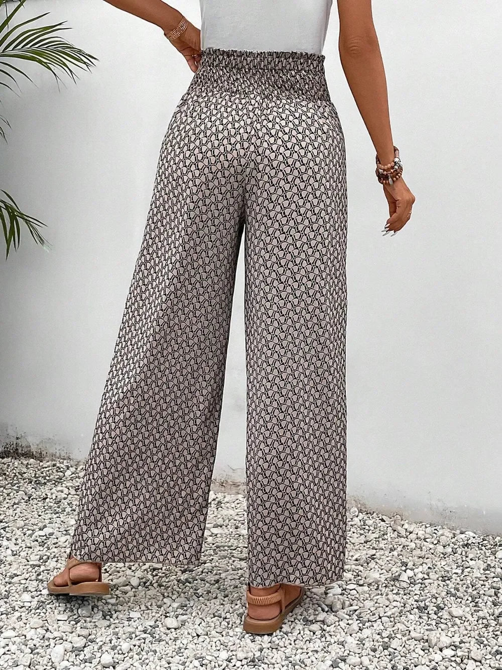 Floral Print Tie-Waist Wide Leg Pants With Front Slit Detail - Southern Shores Clothing