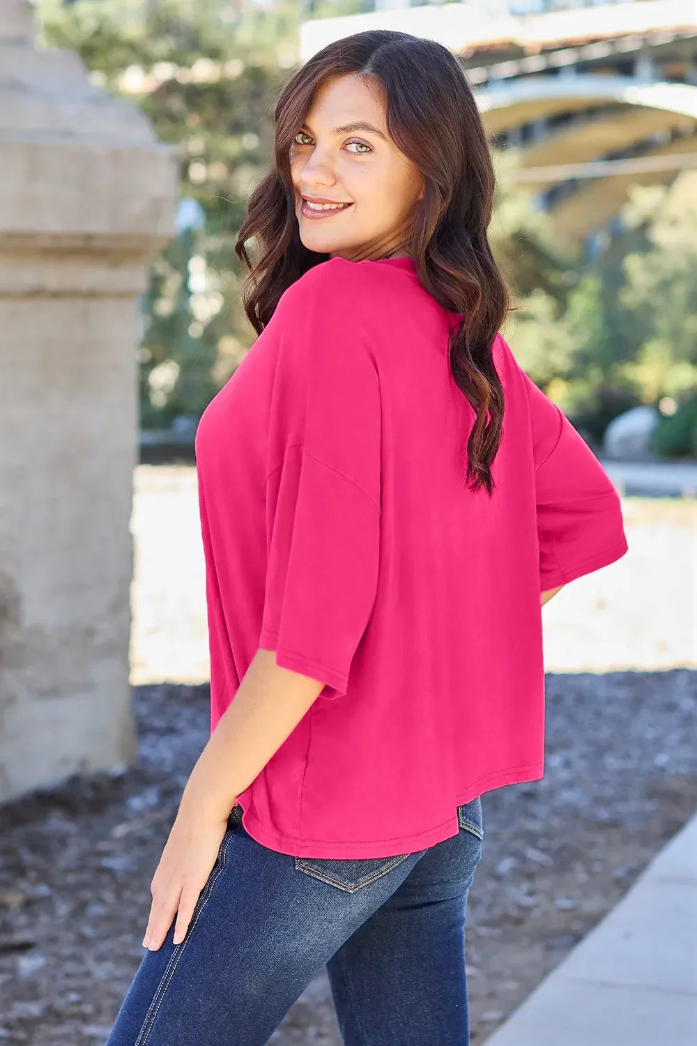 Basic Round Neck Drop Shoulder Tee Top for Layering - Southern Shores Clothing