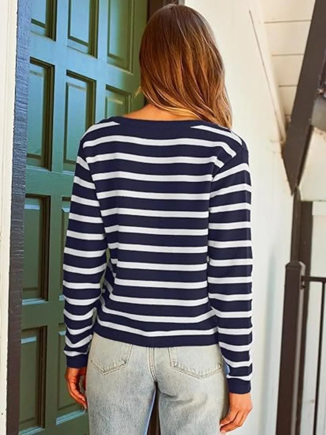 Striped Button-Up Cardigan With Lightweight Knit - Southern Shores Clothing